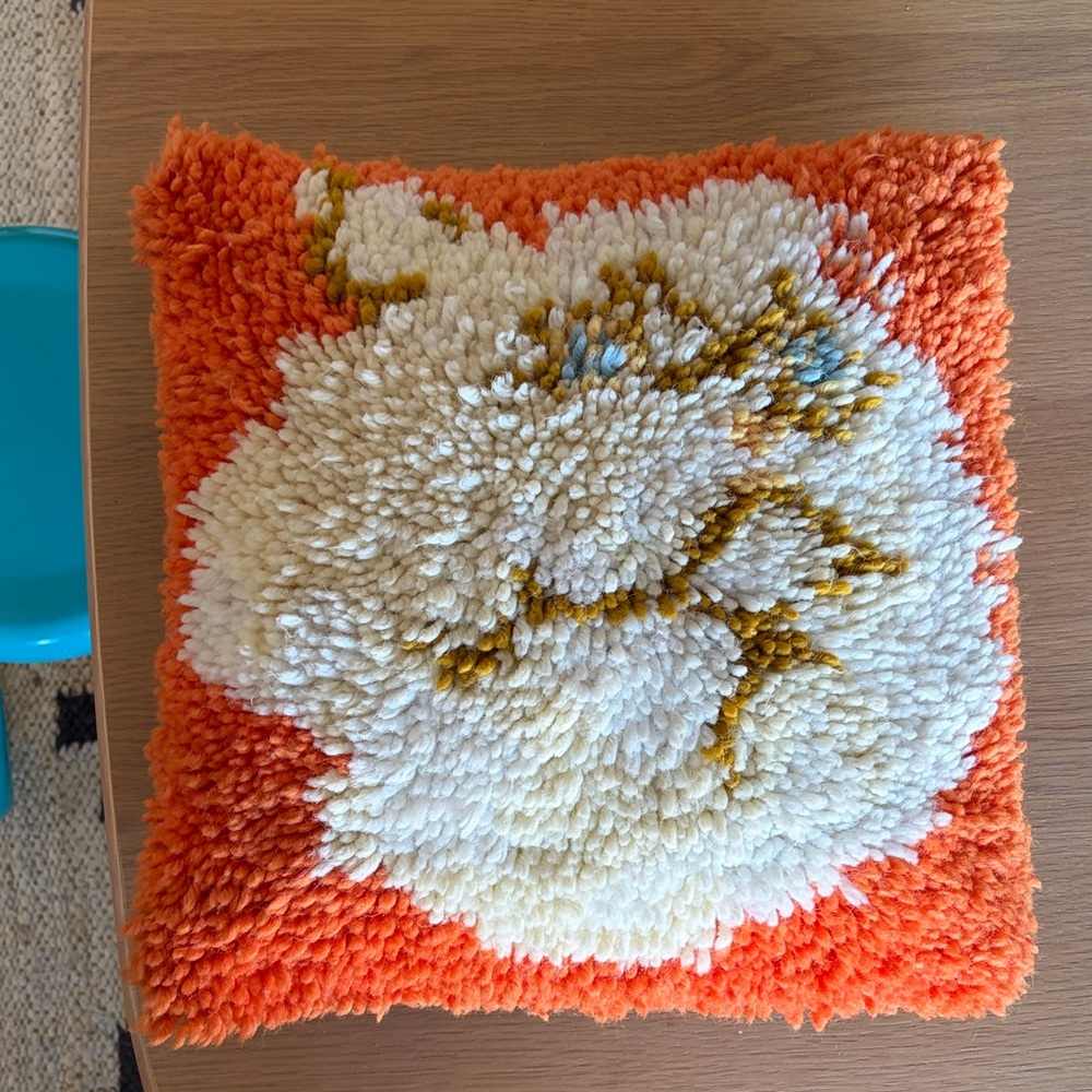 Vintage latch hook cat pillow